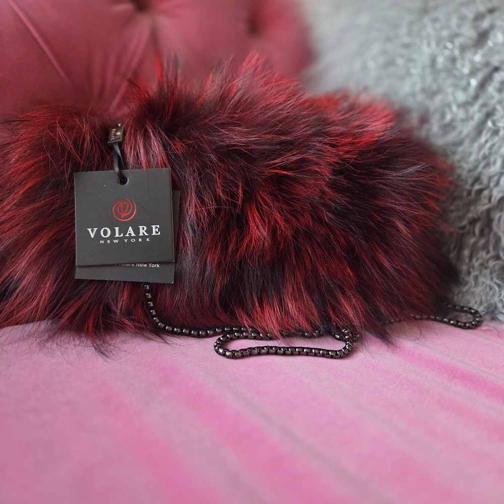 Volare New York Red and Black Faux Fur Clutch